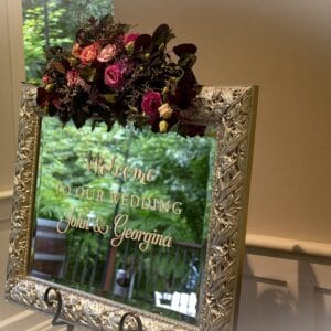 welcome wedding sign silver mirror