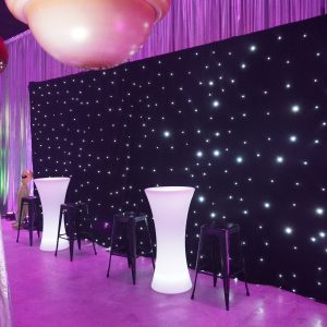 Starlight cloth drape and led furniture at space themed party