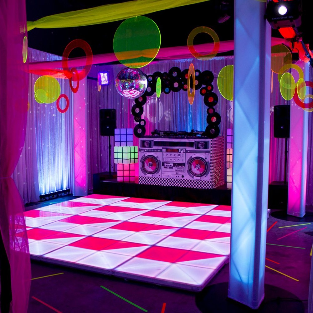 Illuminated LED dance floor 80s themed event