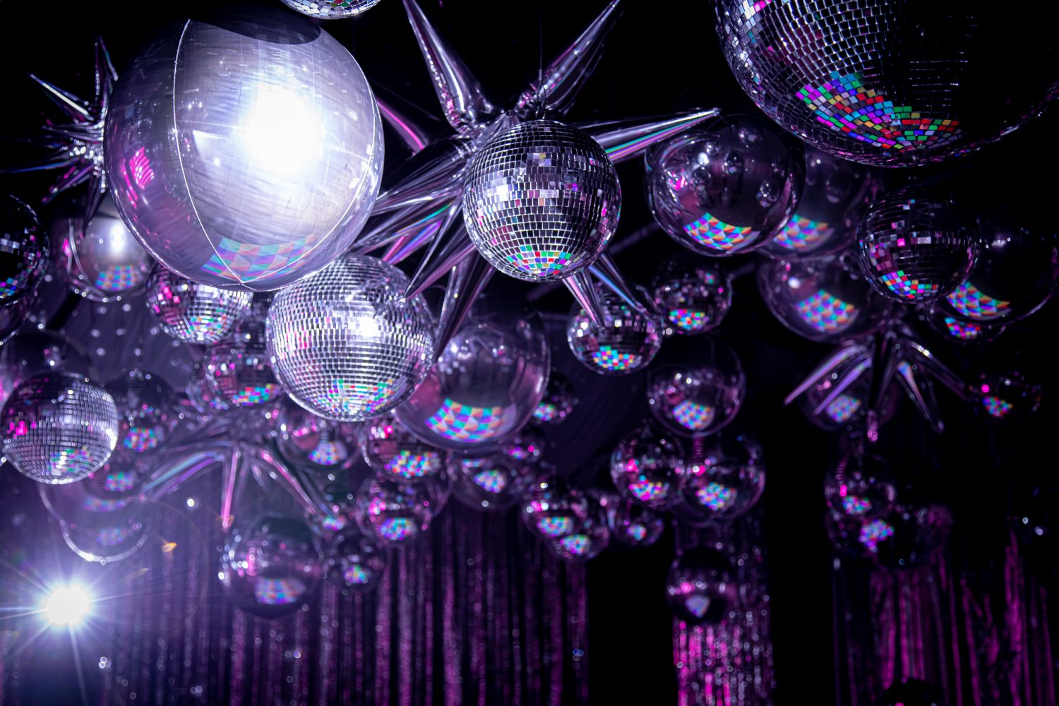 70s silver disco theme mirror balls
