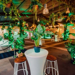 room shot of a jungle themed setup at leopard lodge at melbourne zoo - furniture and decor hire (1)