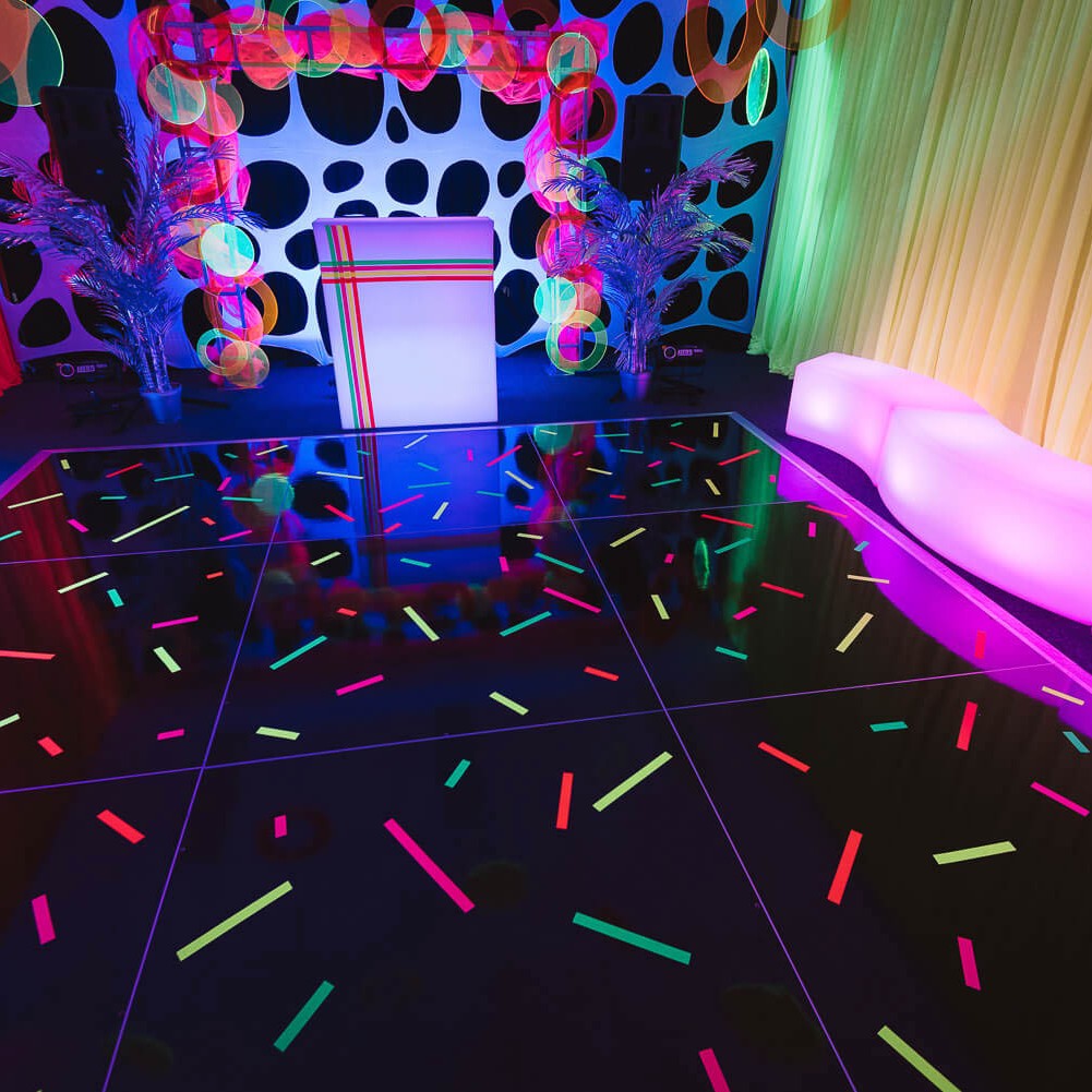 Black Dance Floor In Fluro Theme Event Hire Melbourne