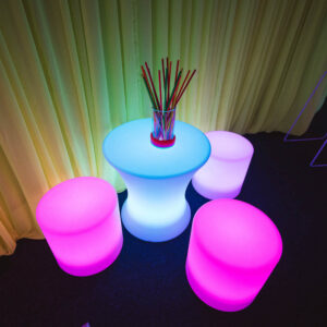 Illuminated Stools and Table for Hire Melbourne in Glowing Centerpiece