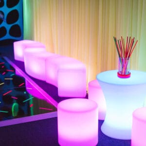 Purple Glowing Furniture infront of drape hire melbourne