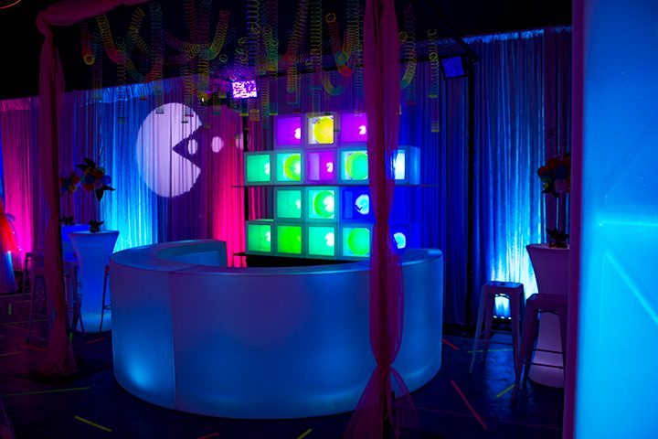 80s themed event illuminated bar and cubes