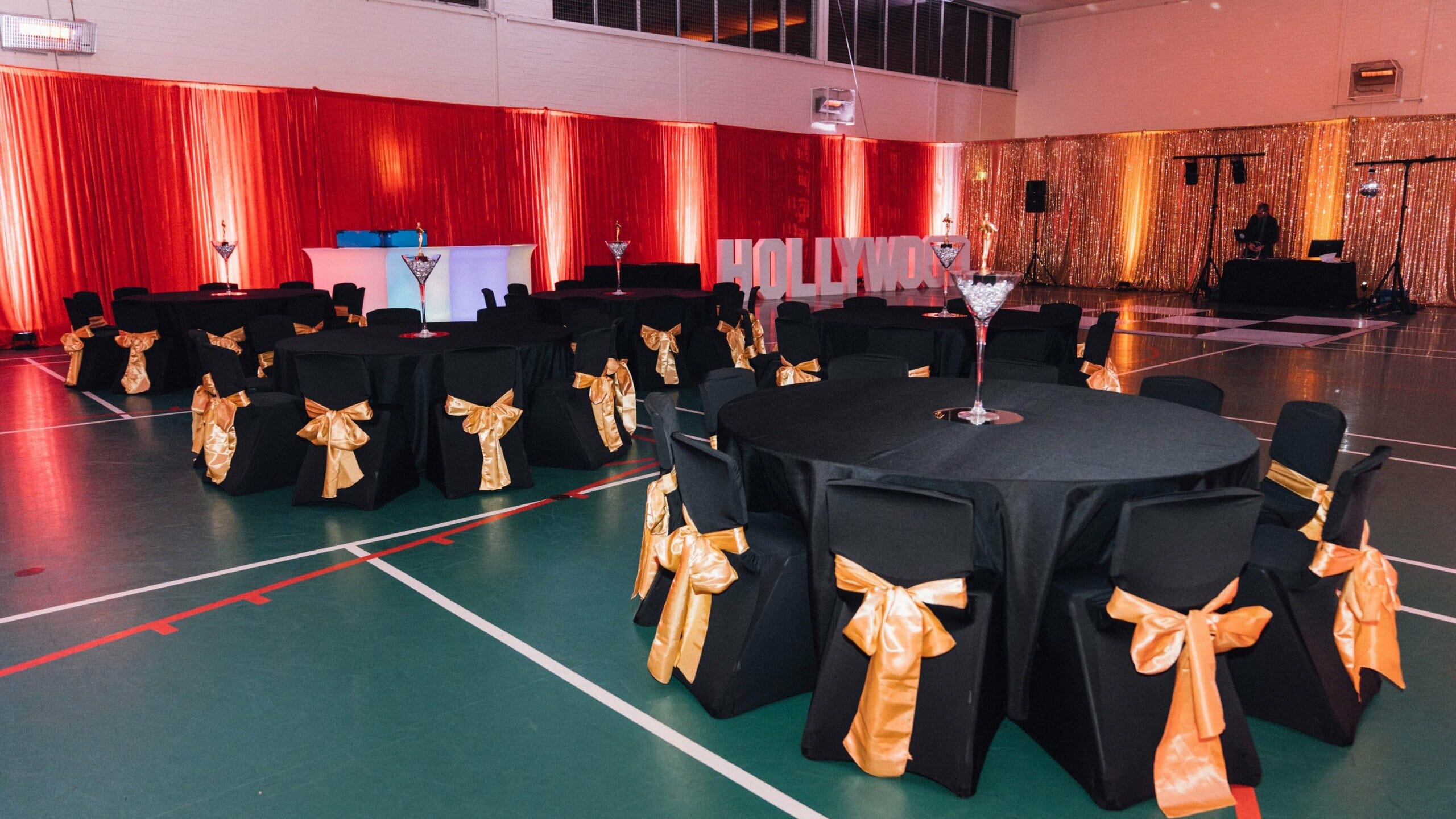 hollywood themed 21st birthday party setup with dining table
