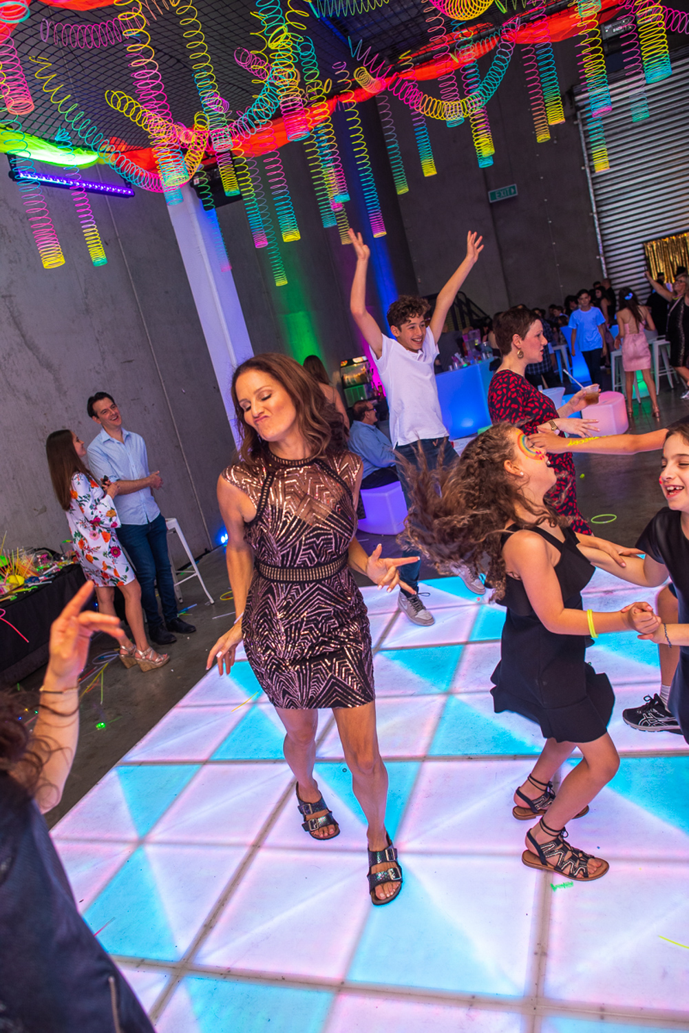 white and blue light up dancefloor during bat mitzvah in melbourne