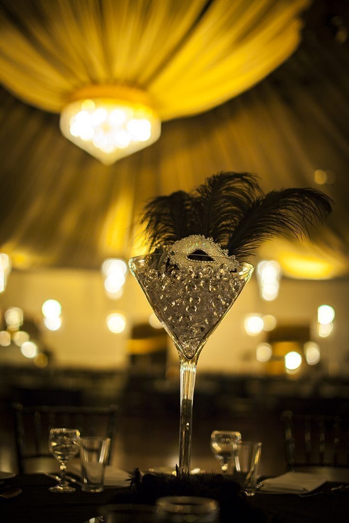 Masquerade Centrepiece Martini Glass Hire Feel Good Events