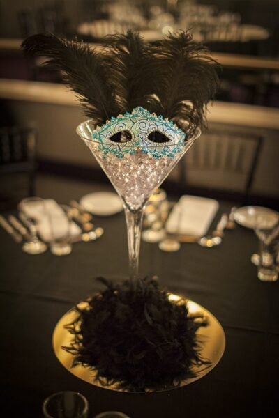 Masquerade Martini Glass Centrepiece Hire | Melbourne