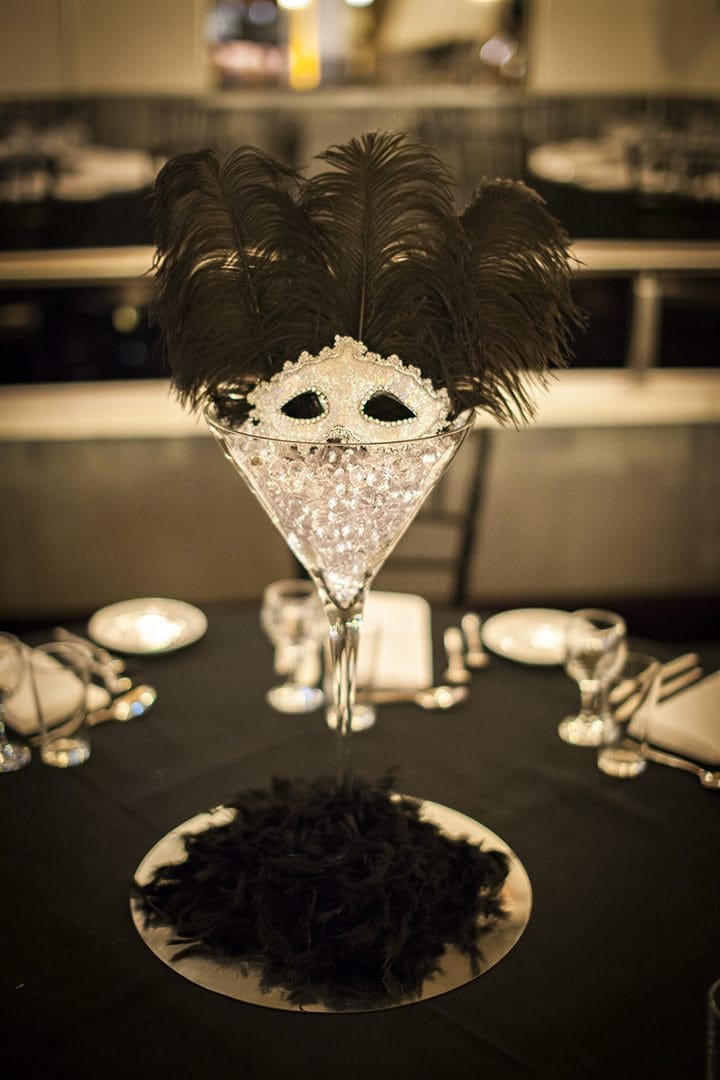 Masquerade Centrepiece Martini Glass Hire Feel Good Events