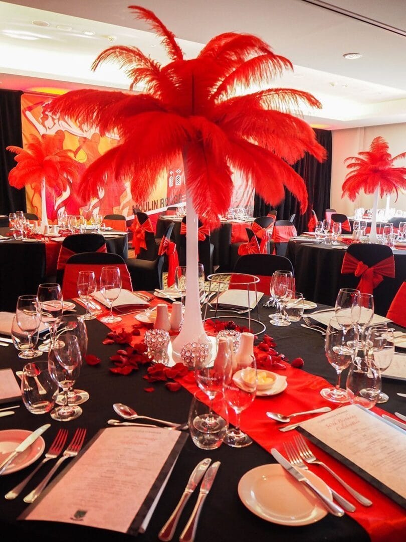 Red Feather Centrepiece Hire Feel Good Events Melbourne