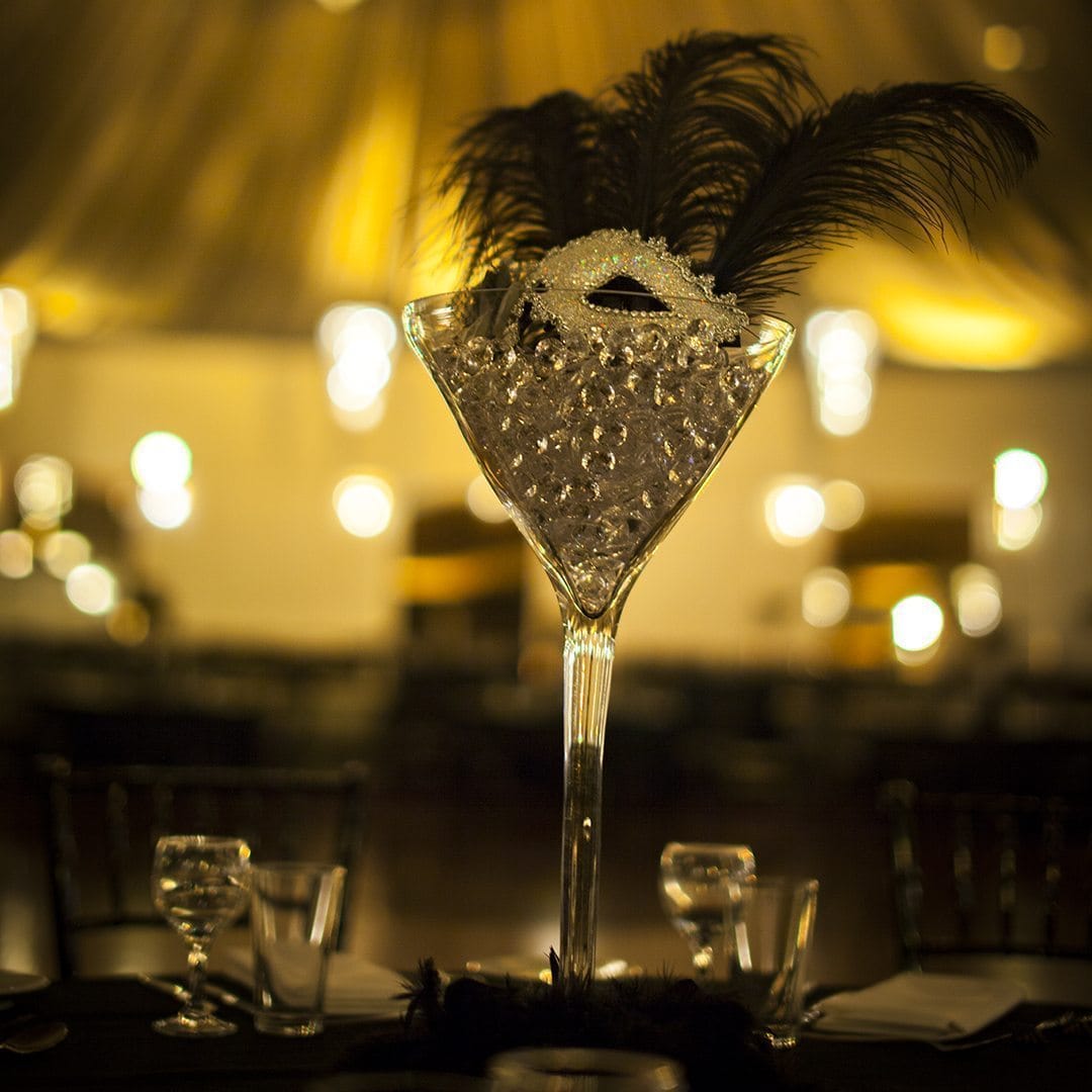 Masquerade Centrepiece Martini Glass Hire Feel Good Events