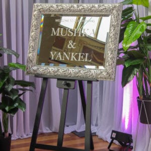 Mirror Decal on black Easel Hire melbourne