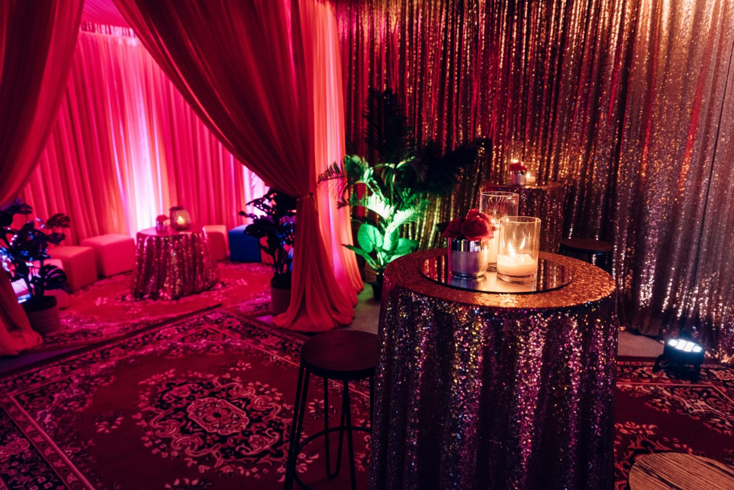 arabian nights themed event cocktail furniture and drape