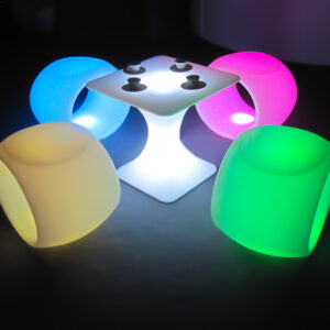 Illuminated hollow stools with square coffee table hire melbourne