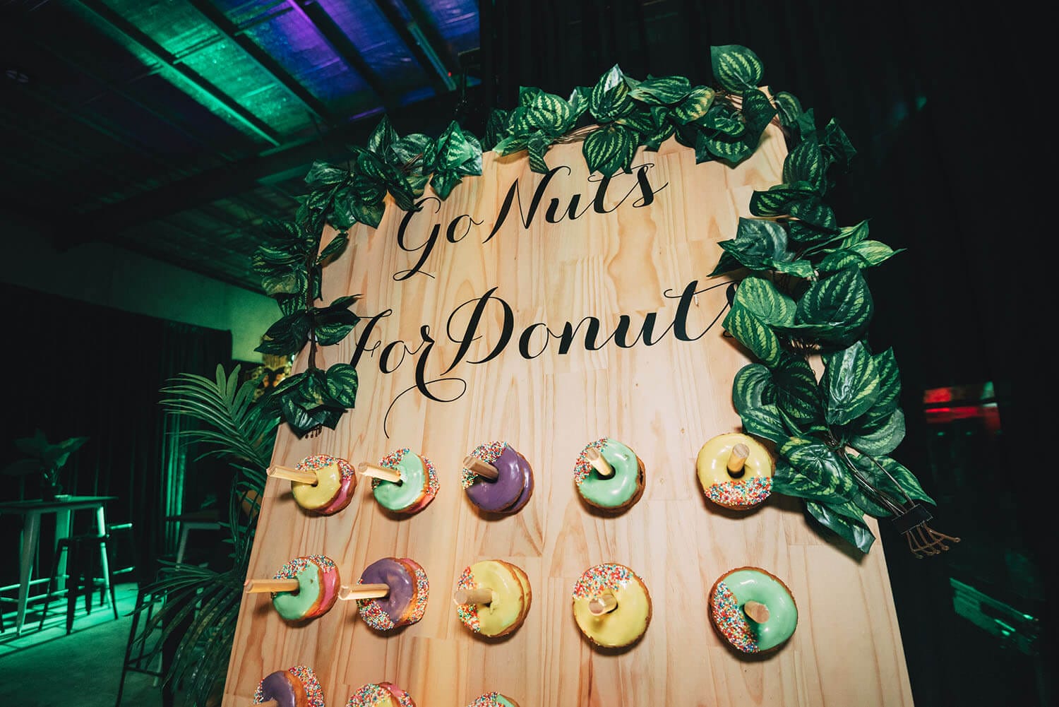 vines covered donut wall hire melbourne with donuts