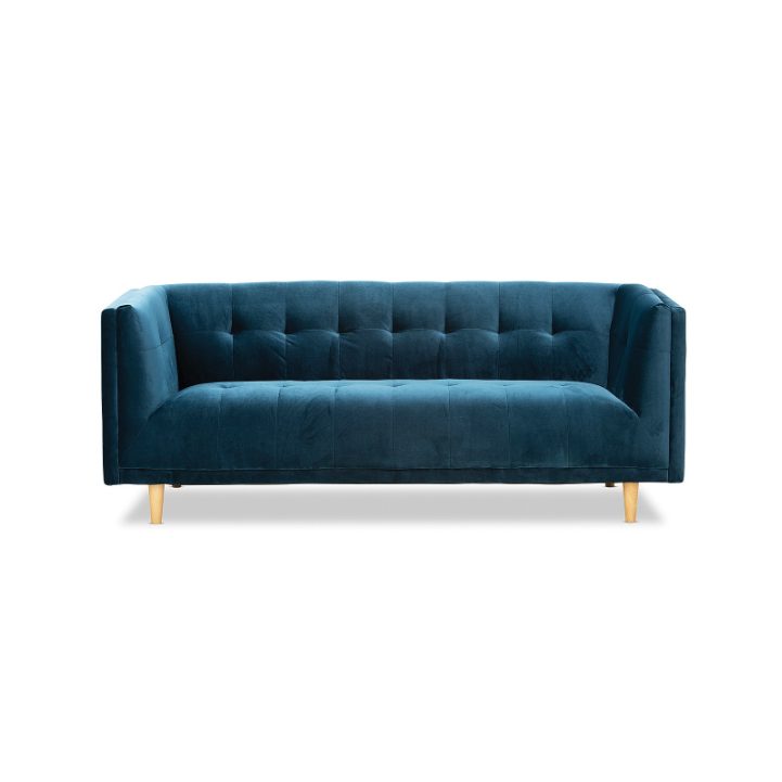 Sienna Velvet 3 Seater Sofa Hire Melbourne - Blue - Front View - Feel Good Events