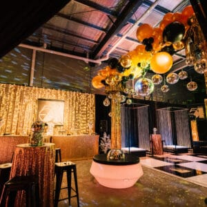 studio 54 themed party transformation setup