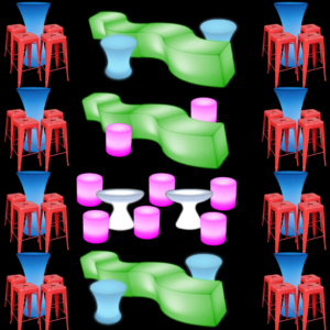 illuminated furniture bundle 9 with red stools