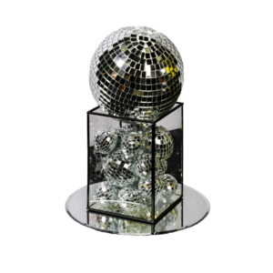 70's themed silver mirror ball centrepiece