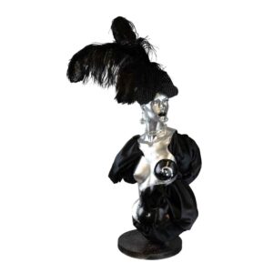 female-mannequin-silver-black-feathers-hire-in-melbourne