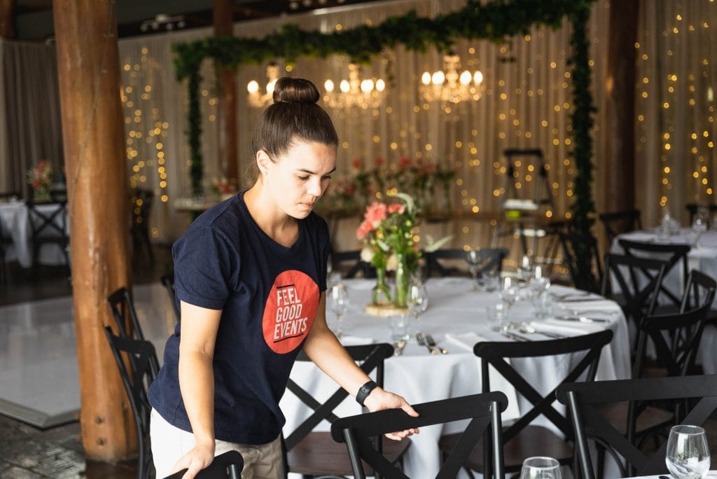 event staff setting up a wedding