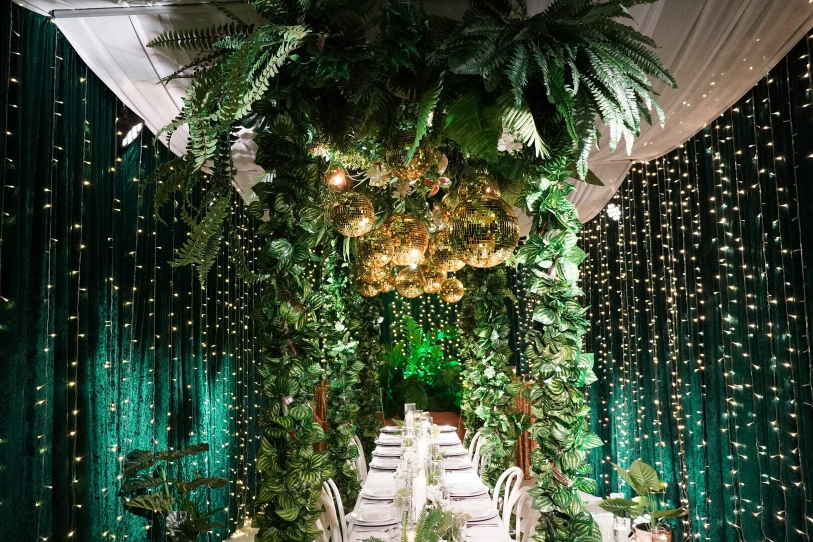 tropical green and gold party theme