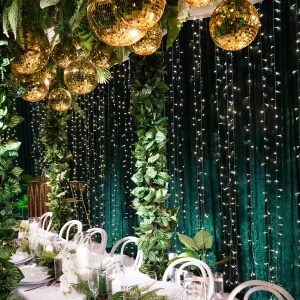 tropical green and gold party theme