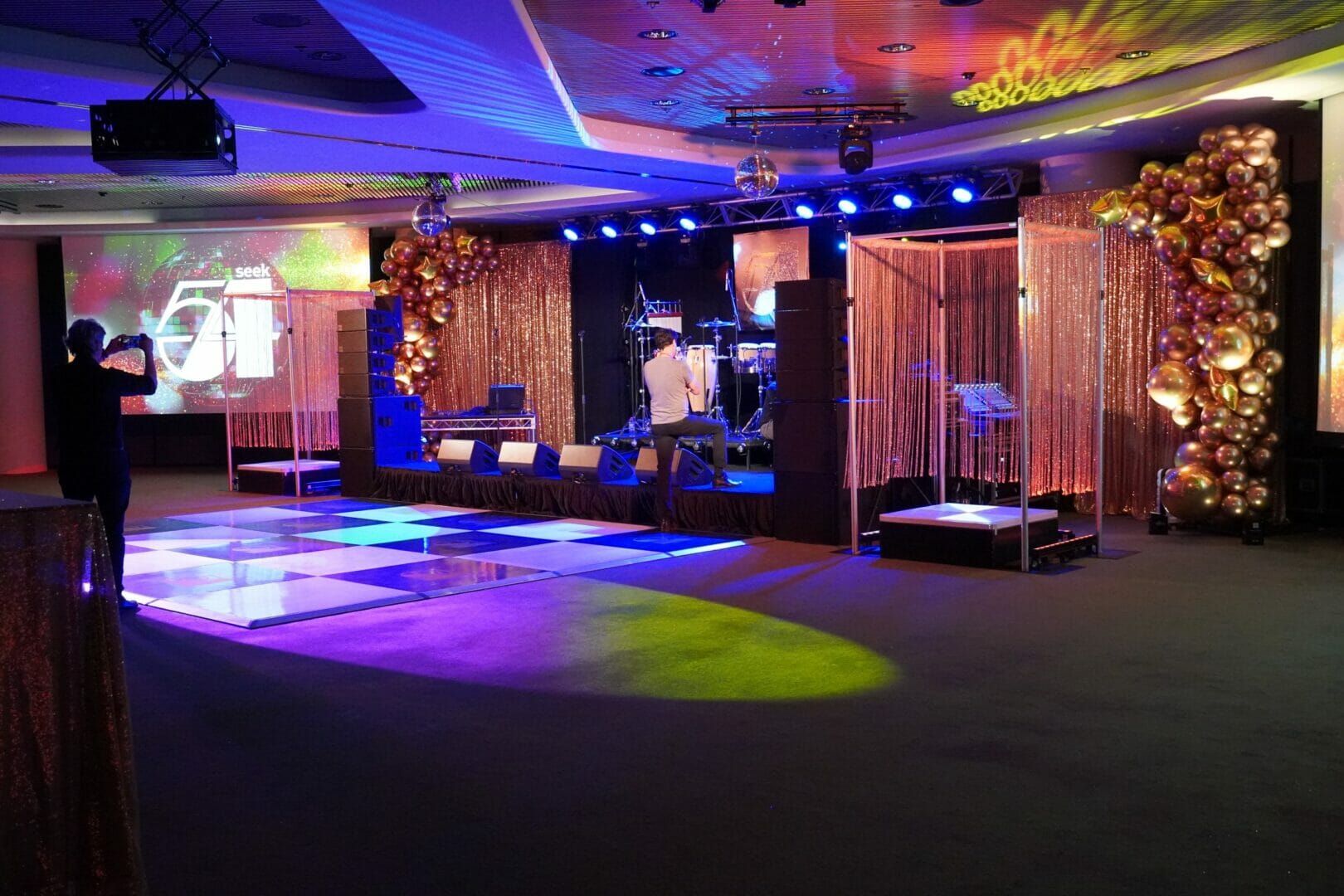 RACV Cape Schanck studio 54 themed transformation stage, dance floor and lighting