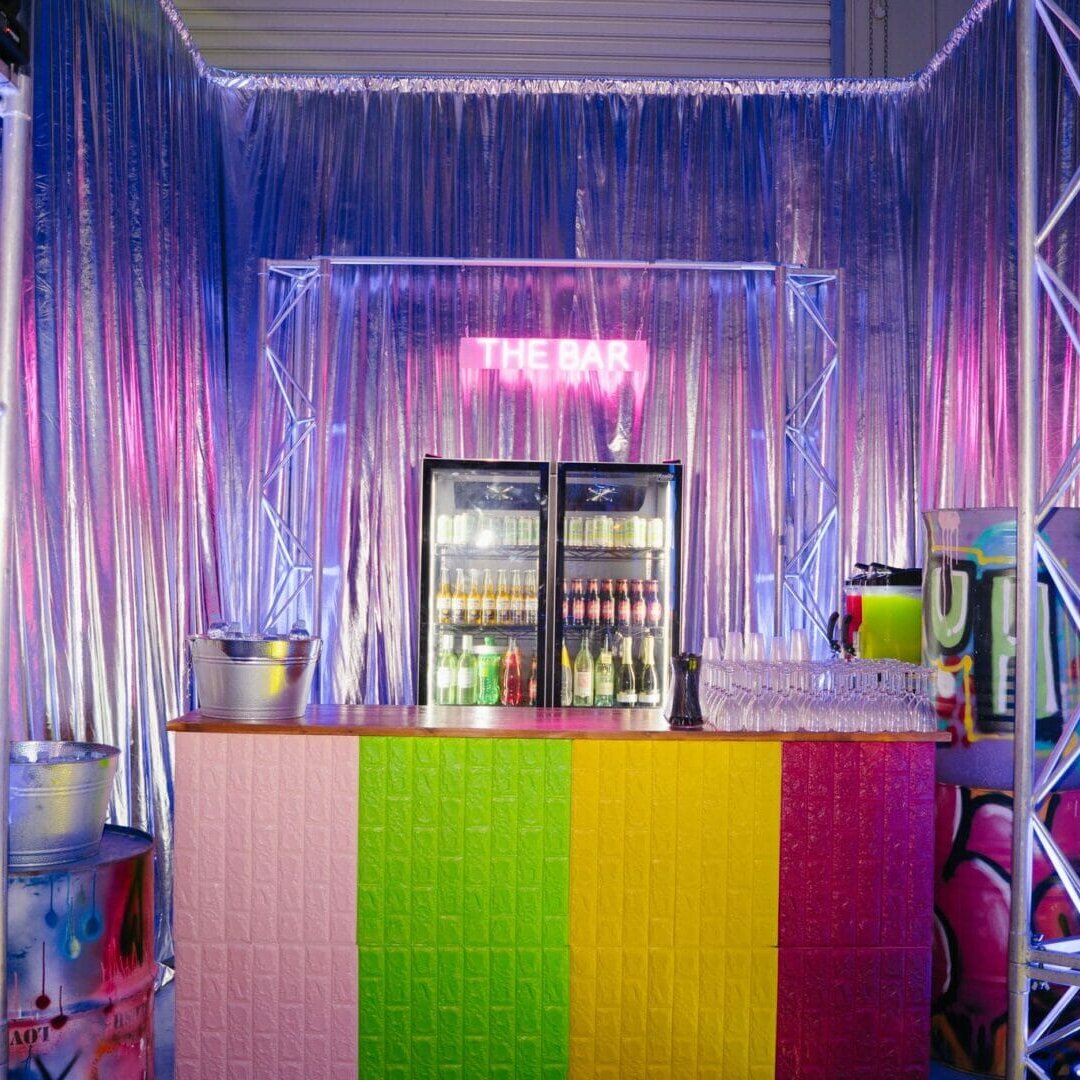 bar area at graffiti themed party