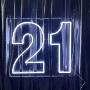 White 21 numbers neon sign