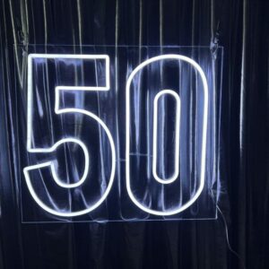 blue neon 50 sign numbers