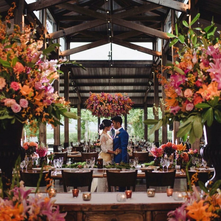 colourful wedding venue florals