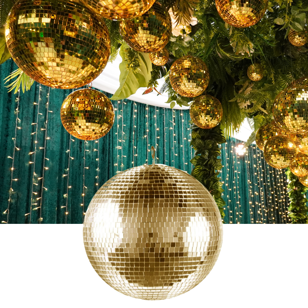 Gold Mirror Balls Lighting Hire Feel Good Events Melbourne
