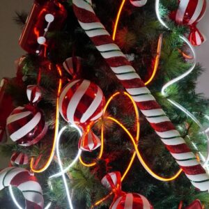 red and white neon candy christmas tree