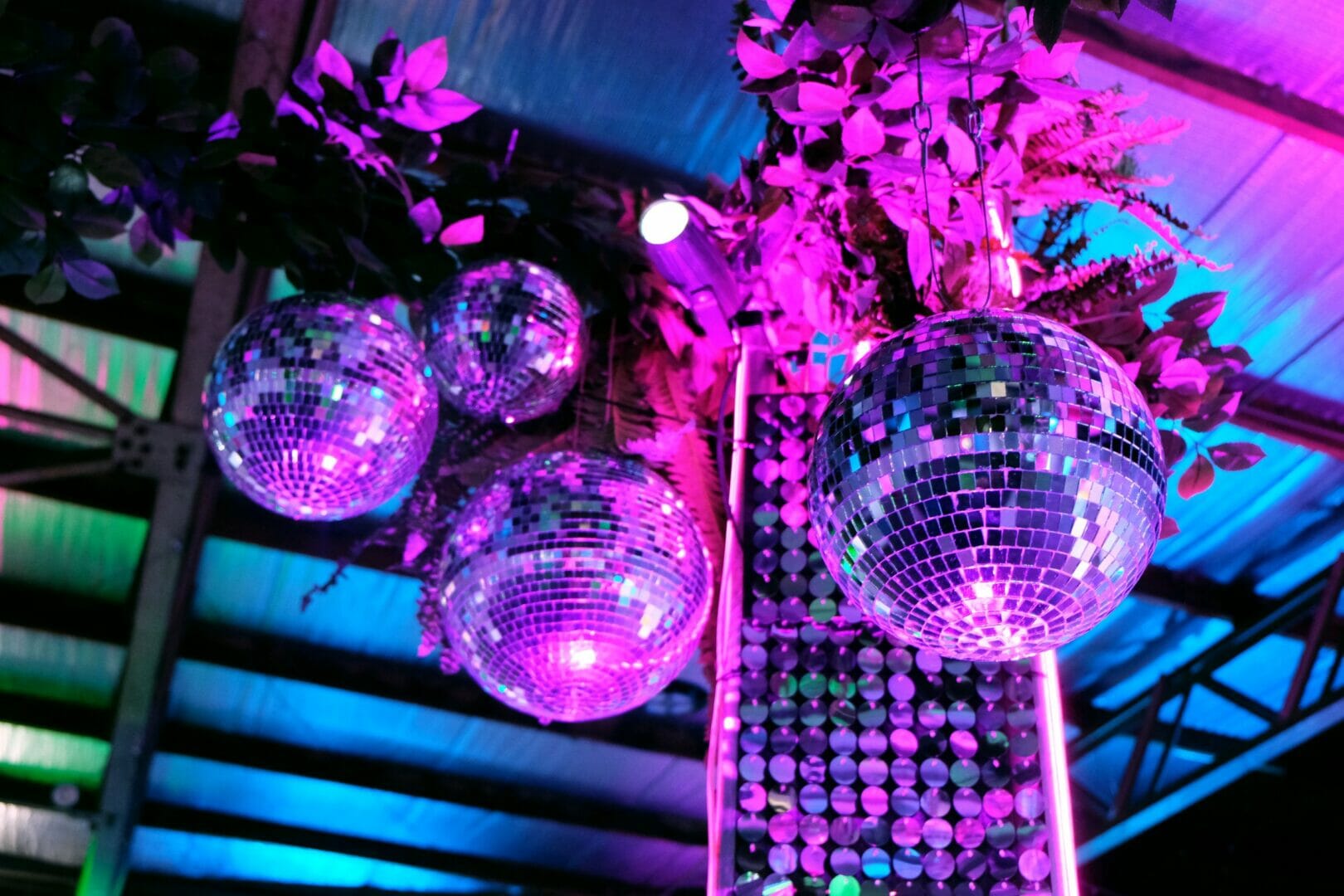 mirror balls, sequin panels, neon lights theme transformation cost