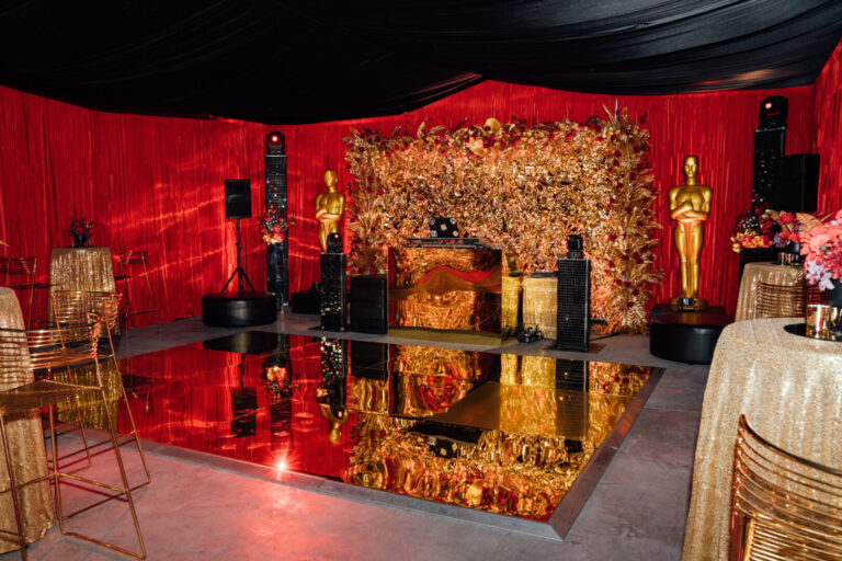 Gold acrylic dance floor Hollywood themed 21st setup