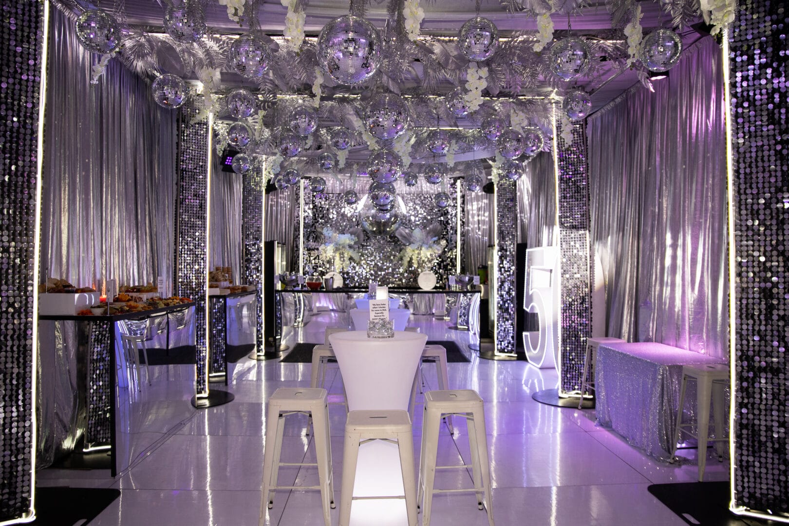 Silver metallic disco party Bar furniture with light up bar tables Silver & White style decorating ideas