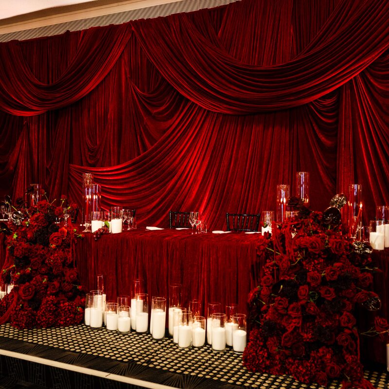 organic wall draping, red draping