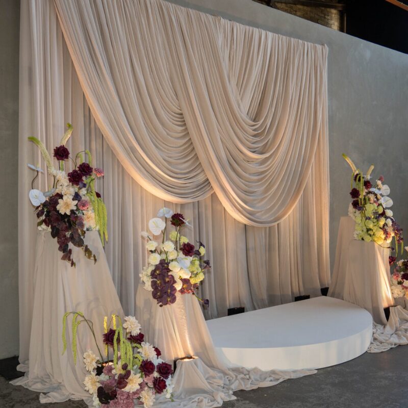 scalloped wall draping for weddings and events Melbourne
