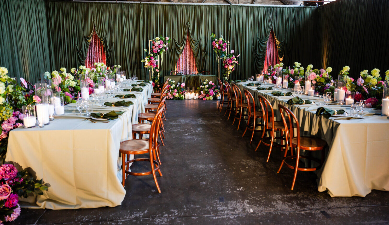 The Pink & Olive Colour Palette combines blush and dusty pink tones with layered greenery to create a balanced and timeless look.