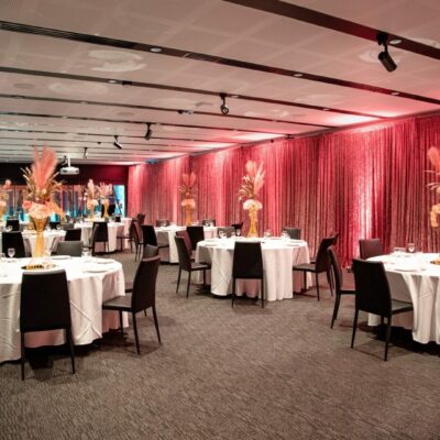 Pink corporate event setup