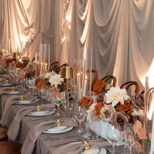 mocha dinner party styling, neutral dinner party table setting, mocha brown event styling, elegant dinner party decor neutral tones, warm toned table styling with candles, modern dinner party setup earthy tones, mocha colour palette event styling, intimate dinner party table design, brown and beige dinner party decor, styled dining table with candles and linen