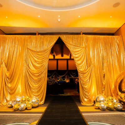 Corporate awards night styling Melbourne at the TEEG 2026 Awards Night Gala at Crown Melbourne, featuring shimmer styling, draping, lighting and full event transformation.